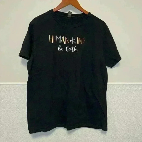 “Human-Kind be Both” Anvil T-Shirt Black & Brown L for Women - Picture 3 of 8